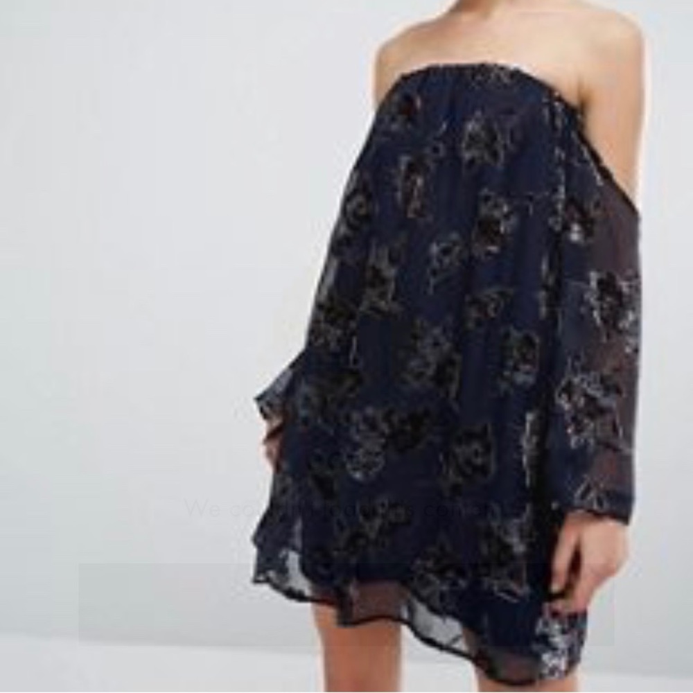 J.O.A. Strapless Dress with Fringe Sleeves